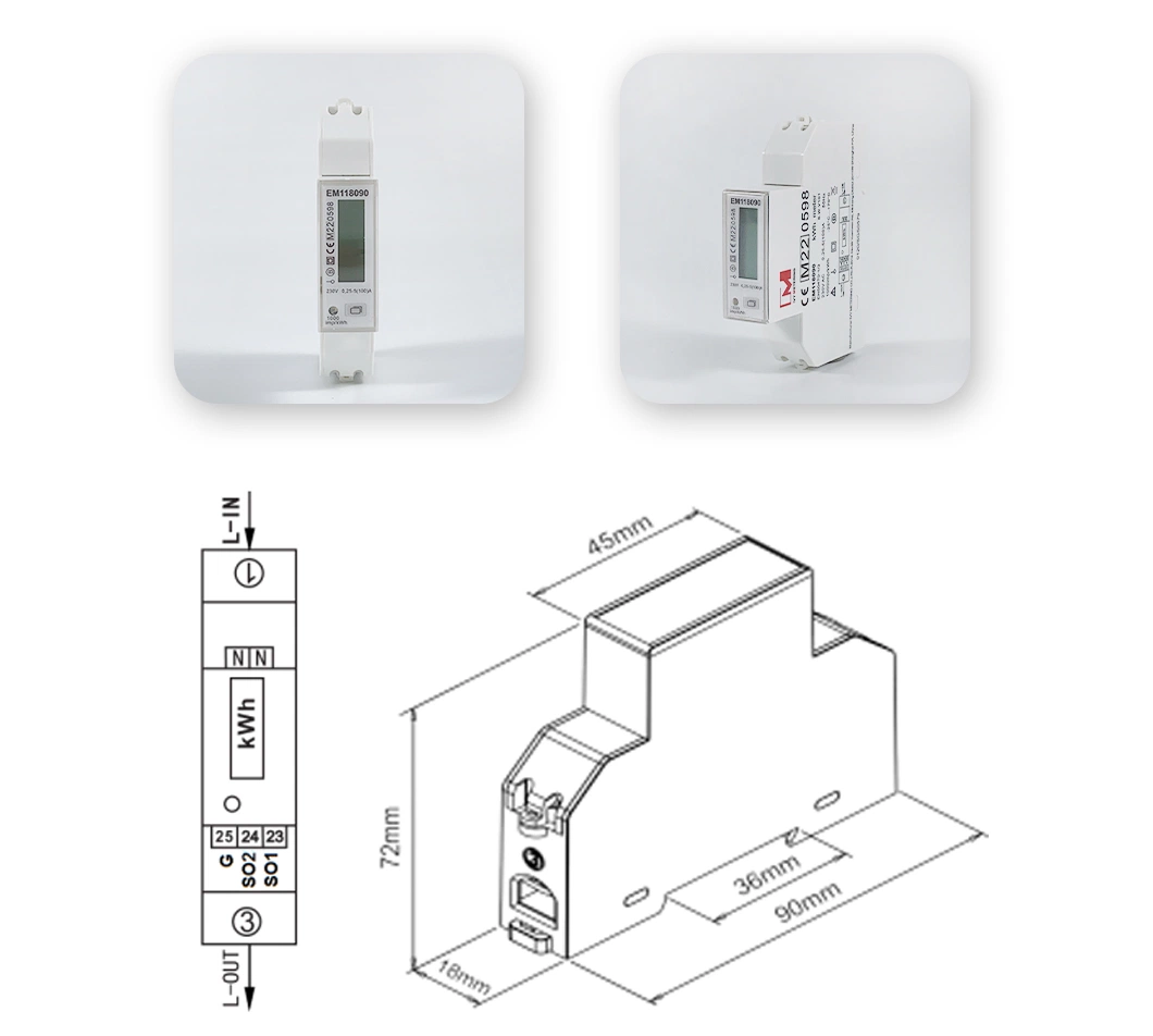 MID Single Phase RS485 Modbus Bidirectional Smart Electricity Energy Meter for EV Charging Solution